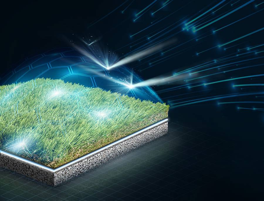 Manufacturer illustration: infrared light reflecting off the turf fibre cross-section
